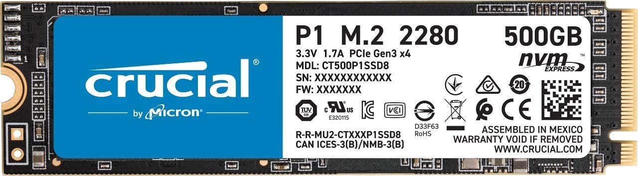 CRUCIAL P1 500GB 3D NAND NVMe M.2 SSD (CT500P1SSD8)